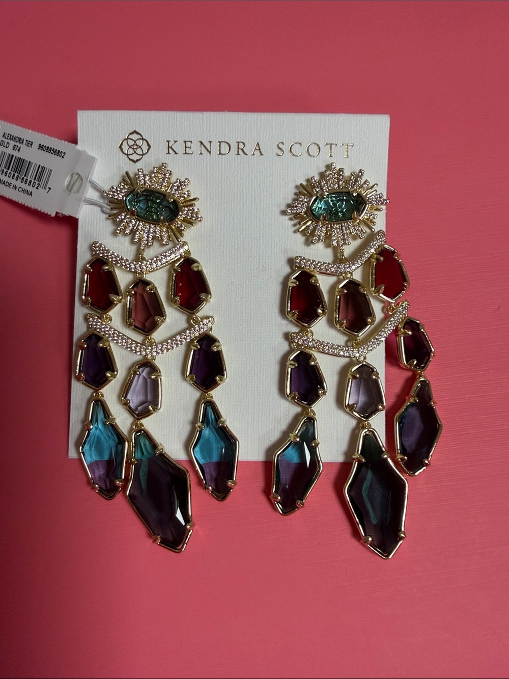 Kendra Scott Alexandria Gold Tiered Statement Earrings In Multi Mix NWT